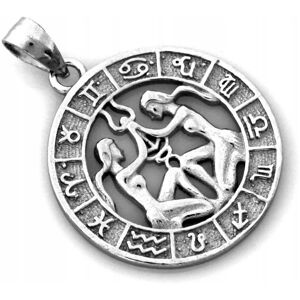 Lovrin Modna zawieszka srebrna 925 wisiorek znak zodiaku bliźnięta zodiak w kole s Lovrin Modna zawieszka srebrna 925 wisiorek znak zodiaku bliźnięta zodiak w kole s
