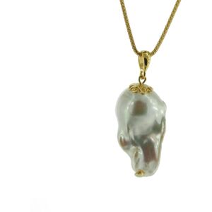 Skorulski Jewellery Naszyjnik srebrny, złocony - barokowa Perła biała na łańcuszku 60 cm Skorulski Jewellery Naszyjnik srebrny, złocony - barokowa Perła biała na łańcuszku 60 cm