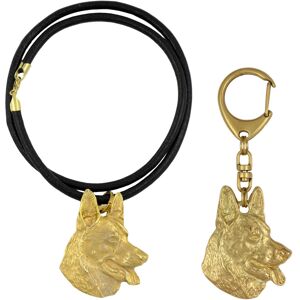 Owczarek niemiecki, Alsatian - brelok i naszyjnik z psem w pudełku, produkt pozłacany wysokiej jakości, marka Art-Dog Owczarek niemiecki, Alsatian - brelok i naszyjnik z psem w pudełku, produkt pozłacany wysokiej jakości, marka Art-Dog