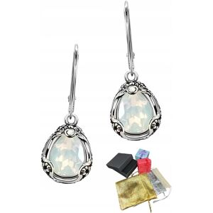 Pikam Silver Srebrne Kolczyki Biały Kryształ White Opal Wiszące Vintage próba 925 Pikam Silver Srebrne Kolczyki Biały Kryształ White Opal Wiszące Vintage próba 925