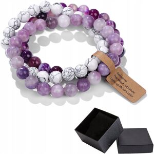 Altair Zestaw 3 Bransoletki 8mm Kamień Naturalny Biały Howlit Fioletowy Agat Lilac Altair Zestaw 3 Bransoletki 8mm Kamień Naturalny Biały Howlit Fioletowy Agat Lilac