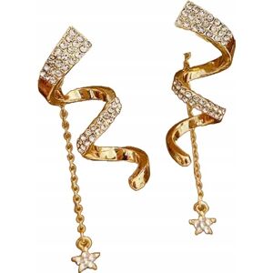 Inny producent Złote Kolczyki Spiralne z Łańcuszkiem Gwiazdkami Cyrkonie Eleganckie Sztyft Inny producent Złote Kolczyki Spiralne z Łańcuszkiem Gwiazdkami Cyrkonie Eleganckie Sztyft