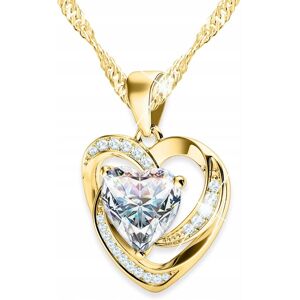 LAREZO Złoty Naszyjnik z Białym Kryształowym Sercem Dwa Serduszka Heart SREBRO 925 LAREZO Złoty Naszyjnik z Białym Kryształowym Sercem Dwa Serduszka Heart SREBRO 925