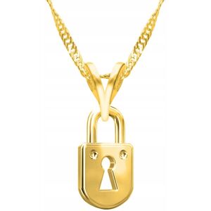LAREZO Złoty Naszyjnik z Kłódką Zamek Wisiorek Lock Zawieszka SREBRO 925 LAREZO Złoty Naszyjnik z Kłódką Zamek Wisiorek Lock Zawieszka SREBRO 925