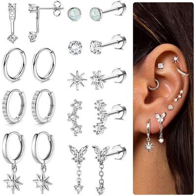 Inny producent Adramata 9 par kolczyków dla kobiet hipoalergiczne kolczyki z płaskim tyłem złote srebrne tragus Helix Piercing biżuteria Inny producent Adramata 9 par kolczyków dla kobiet hipoalergiczne kolczyki z płaskim tyłem złote srebrne tragus Helix Piercing biżuteria