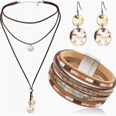 Inny producent BIŻUTERII ZESTAW 3 SZTUKI NASZYJNIK BRANSOLETKA KOLCZYKI BOHO VINTAGE Inny producent BIŻUTERII ZESTAW 3 SZTUKI NASZYJNIK BRANSOLETKA KOLCZYKI BOHO VINTAGE