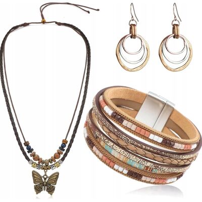 Inny producent BIŻUTERII ZESTAW BOHO VINTAGE SKÓRZANA BRANSOLETKA NASZYJNIK KOLCZYKI STOP Inny producent BIŻUTERII ZESTAW BOHO VINTAGE SKÓRZANA BRANSOLETKA NASZYJNIK KOLCZYKI STOP