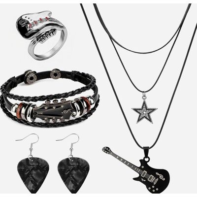 Inny producent Biżuterii zestaw punkowej gitara skóra gwiazda naszyjnik bransoletka Inny producent Biżuterii zestaw punkowej gitara skóra gwiazda naszyjnik bransoletka