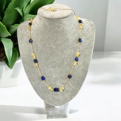 inna (Inny) Blask Elegancki naszyjnik z Lapis lazuli i cytrynem regulowana długość na sznurku jubilerskim inna (Inny) Blask Elegancki naszyjnik z Lapis lazuli i cytrynem regulowana długość na sznurku jubilerskim
