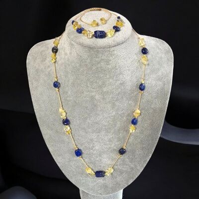 Inny producent Blask Komplet biżuterii 2elementy naszyjnik bransoletka Lapis lazuli z cytrynem Inny producent Blask Komplet biżuterii 2elementy naszyjnik bransoletka Lapis lazuli z cytrynem