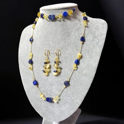 Inny producent Blask Komplet biżuterii 3 elementy naszyjnik bransoletka kolczyki Lapis lazuli z cytrynem Inny producent Blask Komplet biżuterii 3 elementy naszyjnik bransoletka kolczyki Lapis lazuli z cytrynem