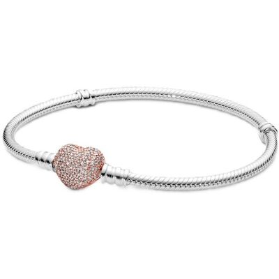 Bransoletka damska Pandora 586292CZ-17 o splocie wężykowym z zapięciem w kształcie serca pavé Bransoletka damska Pandora 586292CZ-17 o splocie wężykowym z zapięciem w kształcie serca pavé