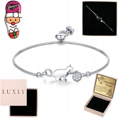 LUXLY Bransoletka Damska Srebrna 925 Symbol Kot Celebrytka Z Kotem Z Grawerem LUXLY Bransoletka Damska Srebrna 925 Symbol Kot Celebrytka Z Kotem Z Grawerem