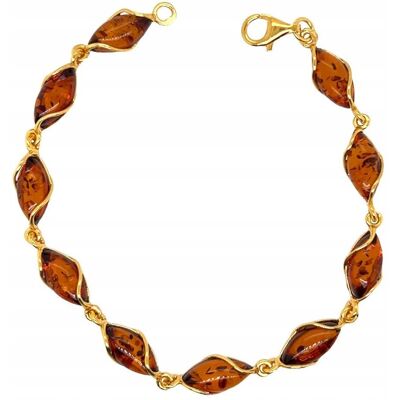 Ambermark Bransoletka srebrna POZŁACANA z bursztynem bałtyckim srebro 925 delikatna Ambermark Bransoletka srebrna POZŁACANA z bursztynem bałtyckim srebro 925 delikatna