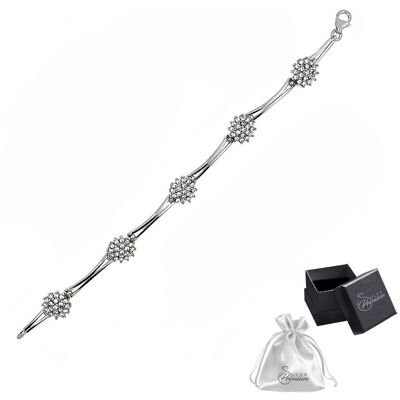 ulex premium Bransoletka Srebrna pr. 925 Elegancka Rodowana z Motyw Kwiatu z Cyrkoniami ulex premium Bransoletka Srebrna pr. 925 Elegancka Rodowana z Motyw Kwiatu z Cyrkoniami