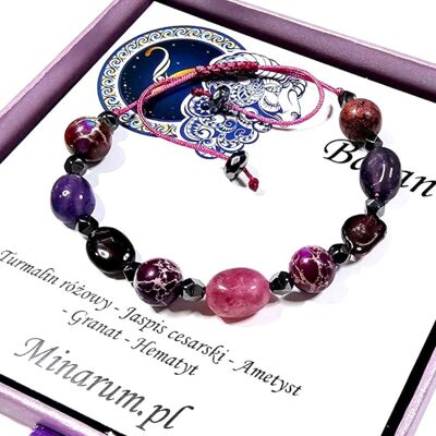 Inny producent Bransoletka znak zodiaku Baran Granat Turmalin Ametyst bransoletka z kamieni naturalnych Inny producent Bransoletka znak zodiaku Baran Granat Turmalin Ametyst bransoletka z kamieni naturalnych
