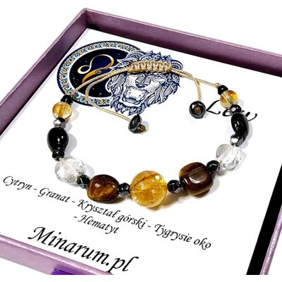 Inny producent Bransoletka znak zodiaku Lew Cytryn Tygrysie Oko Kryształ Górski bransoletka z kamieni naturalnych Inny producent Bransoletka znak zodiaku Lew Cytryn Tygrysie Oko Kryształ Górski bransoletka z kamieni naturalnych