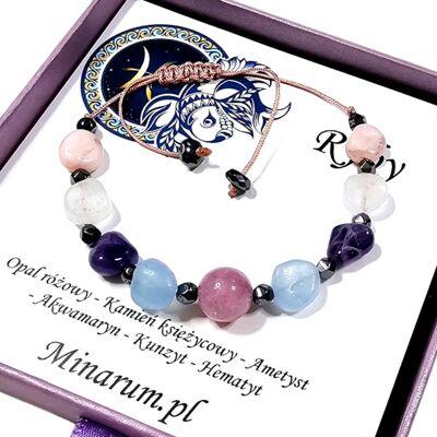 Inny producent Bransoletka znak zodiaku Ryby Kunzyt Akwamaryn Opal różowy bransoletka z kamieni naturalnych Inny producent Bransoletka znak zodiaku Ryby Kunzyt Akwamaryn Opal różowy bransoletka z kamieni naturalnych