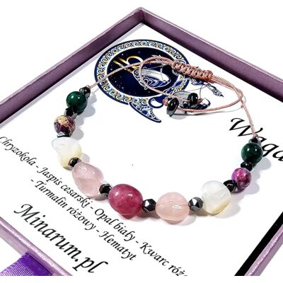 Inny producent Bransoletka znak zodiaku Waga Turmalin Kwarc różowy Chryzokola bransoletka z kamieni naturalnych Inny producent Bransoletka znak zodiaku Waga Turmalin Kwarc różowy Chryzokola bransoletka z kamieni naturalnych
