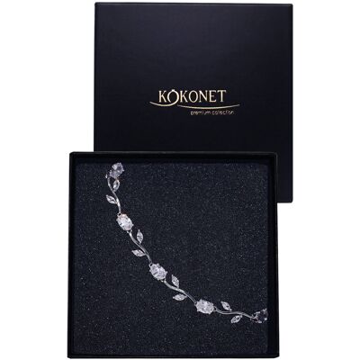 KOKONET Delikatna srebrna bransoletka ślubna z cyrkoniami listkami BOHO rustykalna KOKONET Delikatna srebrna bransoletka ślubna z cyrkoniami listkami BOHO rustykalna