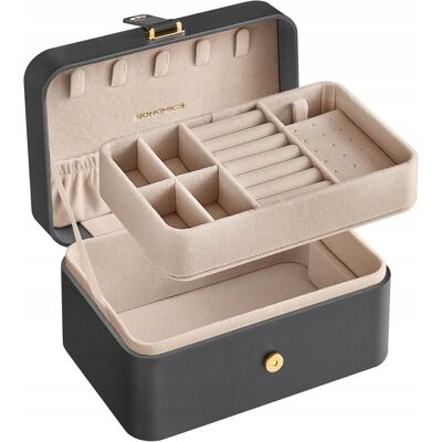 songmics Eleganckie pudełko na biżuterię podróżne 2-warstwy szary JBC166G01 songmics Eleganckie pudełko na biżuterię podróżne 2-warstwy szary JBC166G01