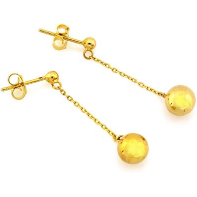 Lovrin Eleganckie złote kolczyki 585 długie wiszące z kulką błyszczące 14k Lovrin Eleganckie złote kolczyki 585 długie wiszące z kulką błyszczące 14k