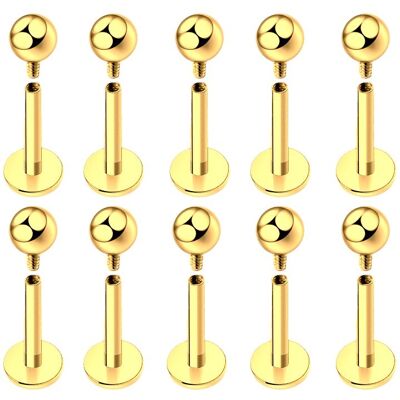 Inny producent Kolczyk PIERCING Labret Tytanowy Złoty, gwint wew. ZESTAW 10 Sztuk 1,2/8/3 Inny producent Kolczyk PIERCING Labret Tytanowy Złoty, gwint wew. ZESTAW 10 Sztuk 1,2/8/3