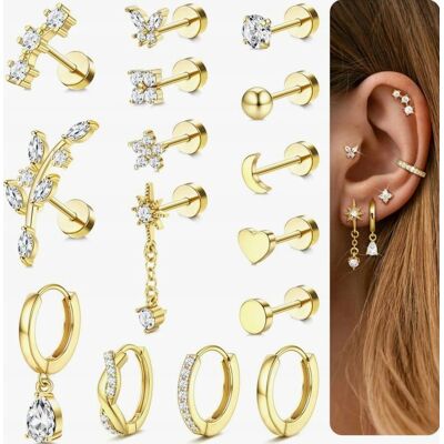Inny producent KOLCZYKI 15 SZTUK ZŁOTE SREBRNE PIERCING HELIX TRAGUS KOMPLET KOBIETY Inny producent KOLCZYKI 15 SZTUK ZŁOTE SREBRNE PIERCING HELIX TRAGUS KOMPLET KOBIETY
