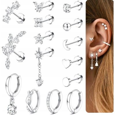 Inny producent KOLCZYKI 15 SZTUK ZŁOTE SREBRNE PIERCING STAL CHIRURGICZNA ZESTAW TRAGUS Inny producent KOLCZYKI 15 SZTUK ZŁOTE SREBRNE PIERCING STAL CHIRURGICZNA ZESTAW TRAGUS
