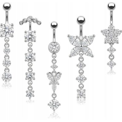 Inny producent KOLCZYKI DO PĘPKA 5 SZTUK SREBRNE PIERCING ZAWIESZKI STAL NIERDZEWNA TRWAŁE Inny producent KOLCZYKI DO PĘPKA 5 SZTUK SREBRNE PIERCING ZAWIESZKI STAL NIERDZEWNA TRWAŁE