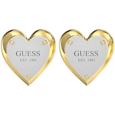 Kolczyki GUESS dwukolorowe serca z napisem na sztyft HEART LOCK STUDS Kolczyki GUESS dwukolorowe serca z napisem na sztyft HEART LOCK STUDS