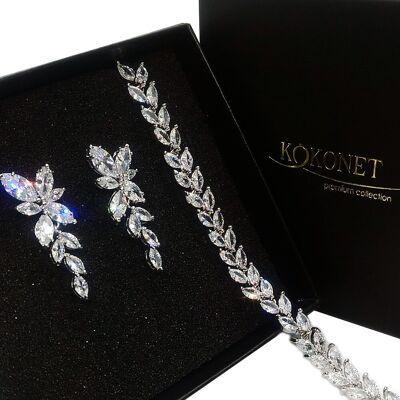 KOKONET Kolczyki kwiaty z cyrkoniami delikatne elegancja srebro zestaw bransoletka KOKONET Kolczyki kwiaty z cyrkoniami delikatne elegancja srebro zestaw bransoletka