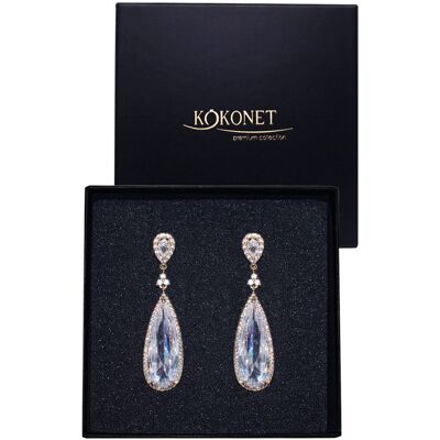 KOKONET Kolczyki okazałe łezki podłużne WISZĄCE złote eleganckie ŚLUB pudełko KOKONET Kolczyki okazałe łezki podłużne WISZĄCE złote eleganckie ŚLUB pudełko