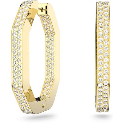 Kolczyki Swarovski Dextera hoop earrings, Octagon, Pavé crystals, Large, White, Gold-tone plated 5618304 Kolczyki Swarovski Dextera hoop earrings, Octagon, Pavé crystals, Large, White, Gold-tone plated 5618304