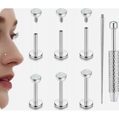 Inny producent KOLCZYKI TYTANOWE ZESTAW 7 SZTUK 6MM SREBRNY OPAL WEWNĘTRZNY GWINT LABRET Inny producent KOLCZYKI TYTANOWE ZESTAW 7 SZTUK 6MM SREBRNY OPAL WEWNĘTRZNY GWINT LABRET