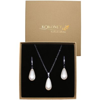 KOKONET Komplet kolczyki naszyjnik perły srebrny zestaw eleganckiej biżuterii ślub KOKONET Komplet kolczyki naszyjnik perły srebrny zestaw eleganckiej biżuterii ślub