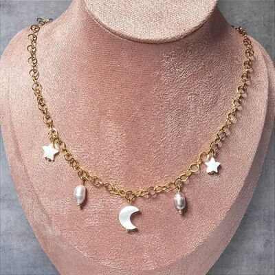 Inny producent Lśnienie Naszyjnik z charmsami księżycem choker z zawieszkami z pereł Inny producent Lśnienie Naszyjnik z charmsami księżycem choker z zawieszkami z pereł