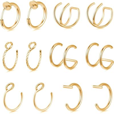 Lusofie 12 szt. sztucznych kolczyków do nosa, złote, sztuczne wargi, klipsy do nosa, piercing dla kobiet, mężczyzn (złoty) Lusofie 12 szt. sztucznych kolczyków do nosa, złote, sztuczne wargi, klipsy do nosa, piercing dla kobiet, mężczyzn (złoty)