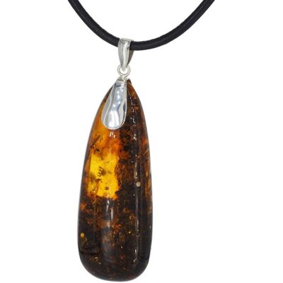 Skorulski Jewellery Naszyjnik na rzemieniu - Bursztyn z łuskami w srebrze Skorulski Jewellery Naszyjnik na rzemieniu - Bursztyn z łuskami w srebrze