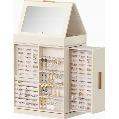 Inny producent Organizer biżuterii obrotowy 22x14x28cm kremowy z lusterkiem uniwersalny Inny producent Organizer biżuterii obrotowy 22x14x28cm kremowy z lusterkiem uniwersalny