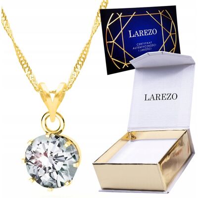 LAREZO Piękny Złoty Naszyjnik 925 Pozłacany 24K Duża Lśniąca Cyrkonia jak Diament LAREZO Piękny Złoty Naszyjnik 925 Pozłacany 24K Duża Lśniąca Cyrkonia jak Diament