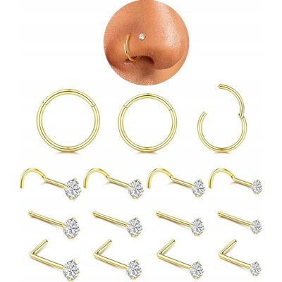 Inny producent PIERCING 15 SZTUK NOSTRIL ZŁOTY STAL CHIRURGICZNA HIPOALERGICZNY KOLCZYKI Inny producent PIERCING 15 SZTUK NOSTRIL ZŁOTY STAL CHIRURGICZNA HIPOALERGICZNY KOLCZYKI