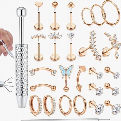 Inny producent PIERCING 27 SZTUK STAL CHIRURGICZNA RÓŻOWE ZŁOTO KOLCZYKI TYŁ Inny producent PIERCING 27 SZTUK STAL CHIRURGICZNA RÓŻOWE ZŁOTO KOLCZYKI TYŁ