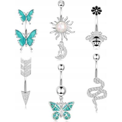 Inny producent PIERCING PĘPKA STAL CHIRURGICZNA 10MM CYRKONIA MOTYL ZWISŁE 6 SZTUK KOBIECE Inny producent PIERCING PĘPKA STAL CHIRURGICZNA 10MM CYRKONIA MOTYL ZWISŁE 6 SZTUK KOBIECE