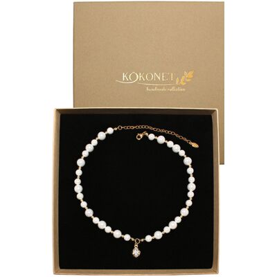 KOKONET ŚLUBNA perłowa kolia choker HANDMADE ZŁOTY elegancki seashell zawieszka KOKONET ŚLUBNA perłowa kolia choker HANDMADE ZŁOTY elegancki seashell zawieszka