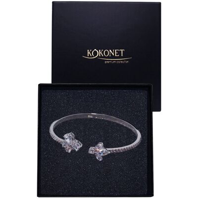 KOKONET Srebrna bransoletka ślubna bangla z cyrkoniami listkami ELEGANCKA glam KOKONET Srebrna bransoletka ślubna bangla z cyrkoniami listkami ELEGANCKA glam