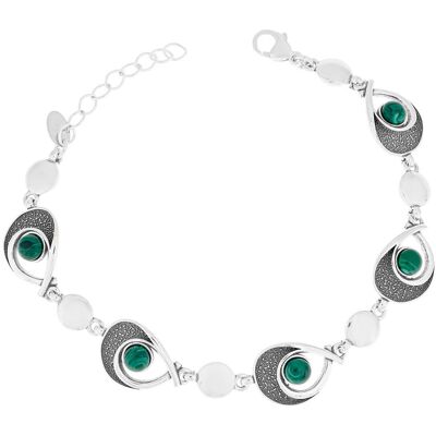 Inny producent Srebrna bransoletka z zielonym malachitem 18-21 cm pr. 925 Inny producent Srebrna bransoletka z zielonym malachitem 18-21 cm pr. 925