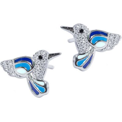 Monilu Srebrne kolczyki 925 Delikatne Niebieski Kolibry Cyrkonia Monilu Srebrne kolczyki 925 Delikatne Niebieski Kolibry Cyrkonia