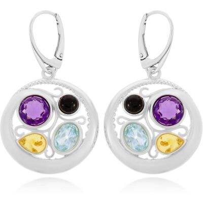 Jubiler Monika Srebrne kolczyki okrągłe bursztyn, ametyst, topaz na biglu pr. 925 Jubiler Monika Srebrne kolczyki okrągłe bursztyn, ametyst, topaz na biglu pr. 925