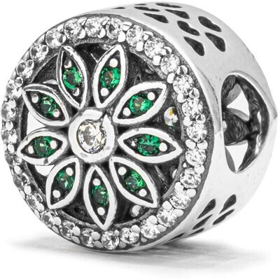Monilu Srebrny Koralik 925 Zielony Kwiat Charms Monilu Srebrny Koralik 925 Zielony Kwiat Charms